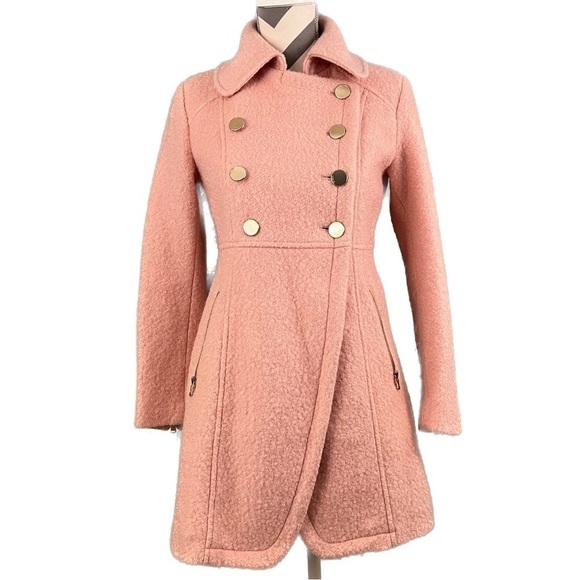Guess Pink Double Breasted Bouclé Cutaway Coat - Size PXS - Picture 3 of 16